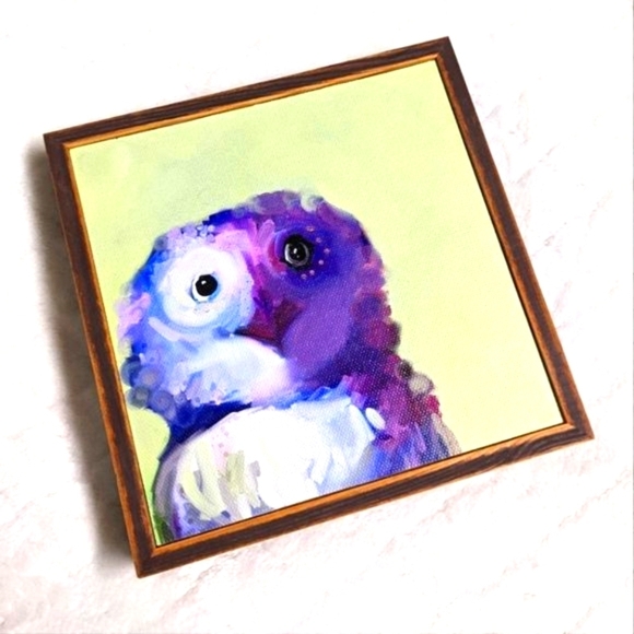 NWOT Framed 6x6 Whimsical Owl Painting by Oopsy Dasiy - Picture 1 of 9